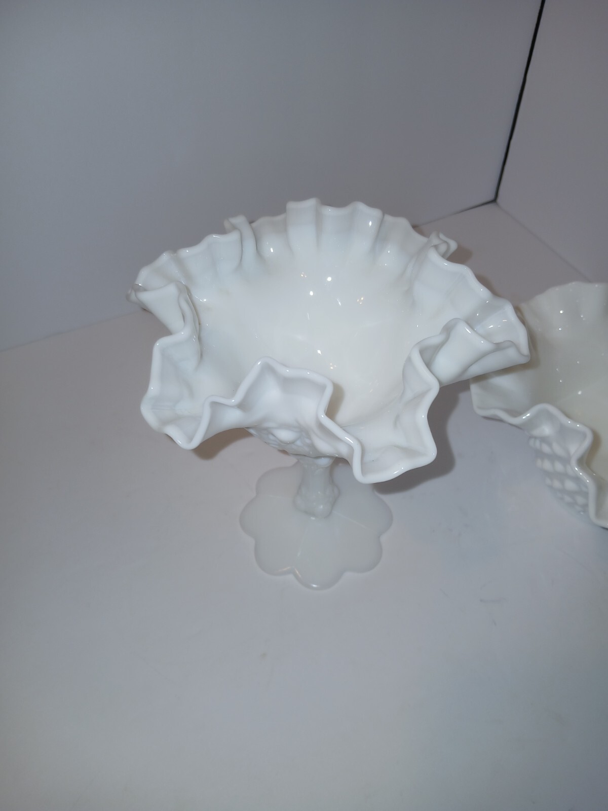 Antique Milk Glass Floral Candy Dishes Set Of 2 Anitque Great Condtion See Pics