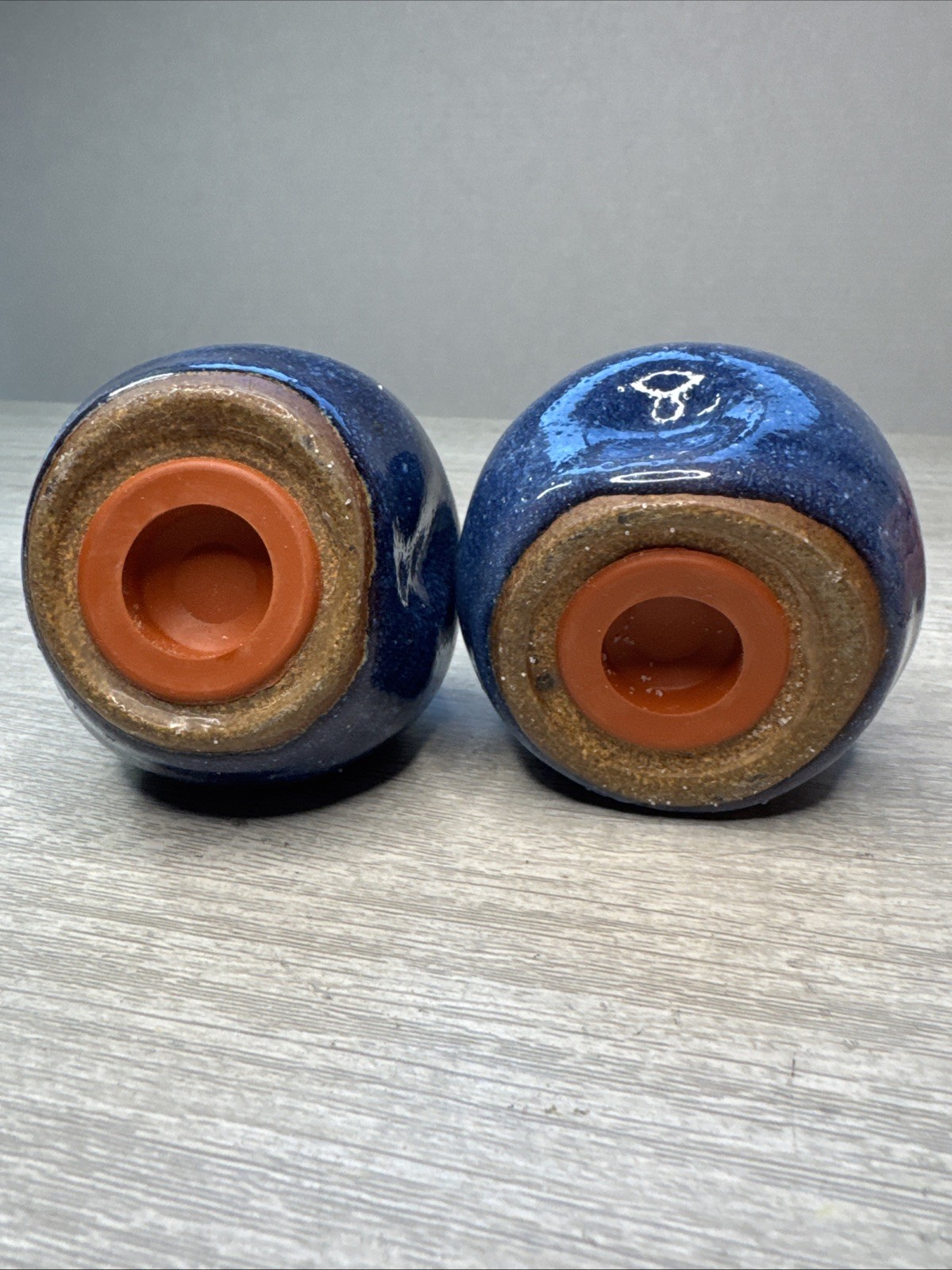 Studio Art Stoneware Pottery Salt & Pepper Shakers Asymmetrical With Dimples