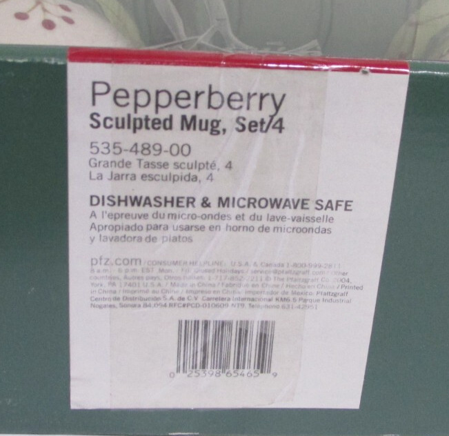 Pfaltzgraff Pepperberry Sculpted Mugs Set of 4 NIB