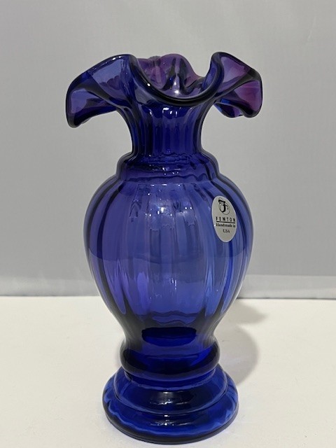 VTG 6″ Fenton Royal Blue Purple signed Small Pitcher Ruffled Edge-ridged Handle