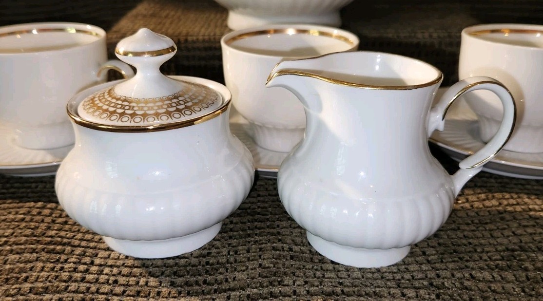 MITTERTEICH BAVARIA Gold Trimmed Porcelain Coffee Pot Sugar Creamer 3 Cups + Sc
