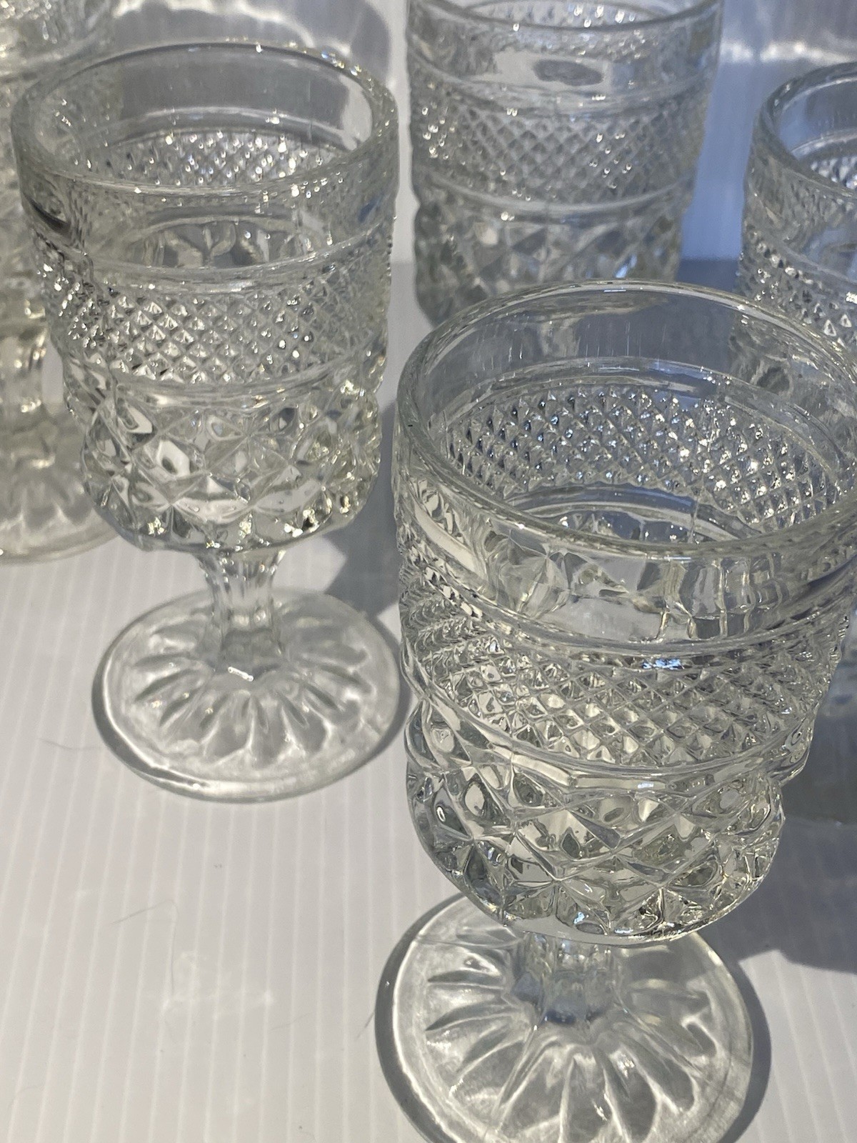 Wexford Anchor Hocking Goblets Set of 6 Diamond Cut 5 1/2 Inches Wine Stemware