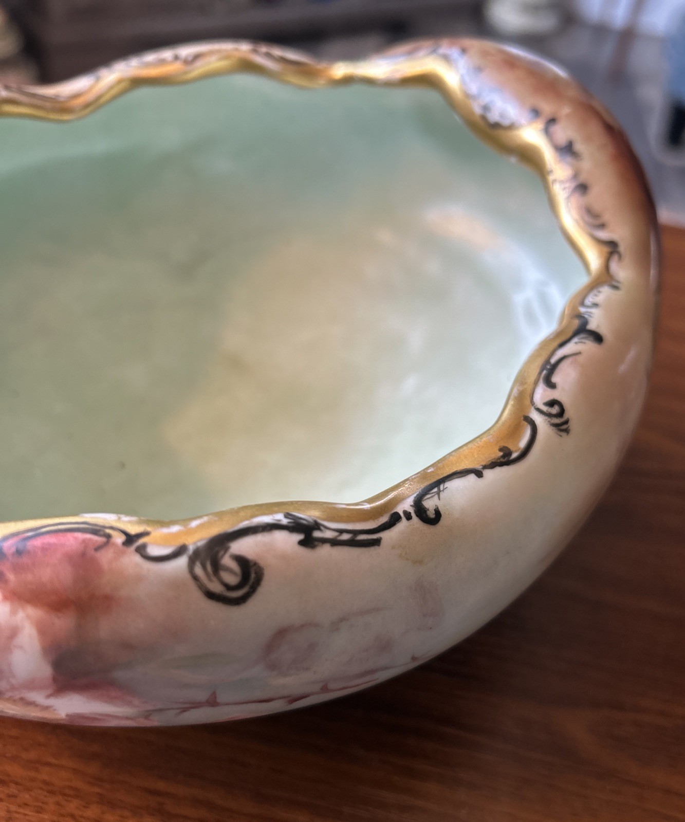 Antique Bavaria Hand Painted Antique Roses Pedestal Serving Bowl