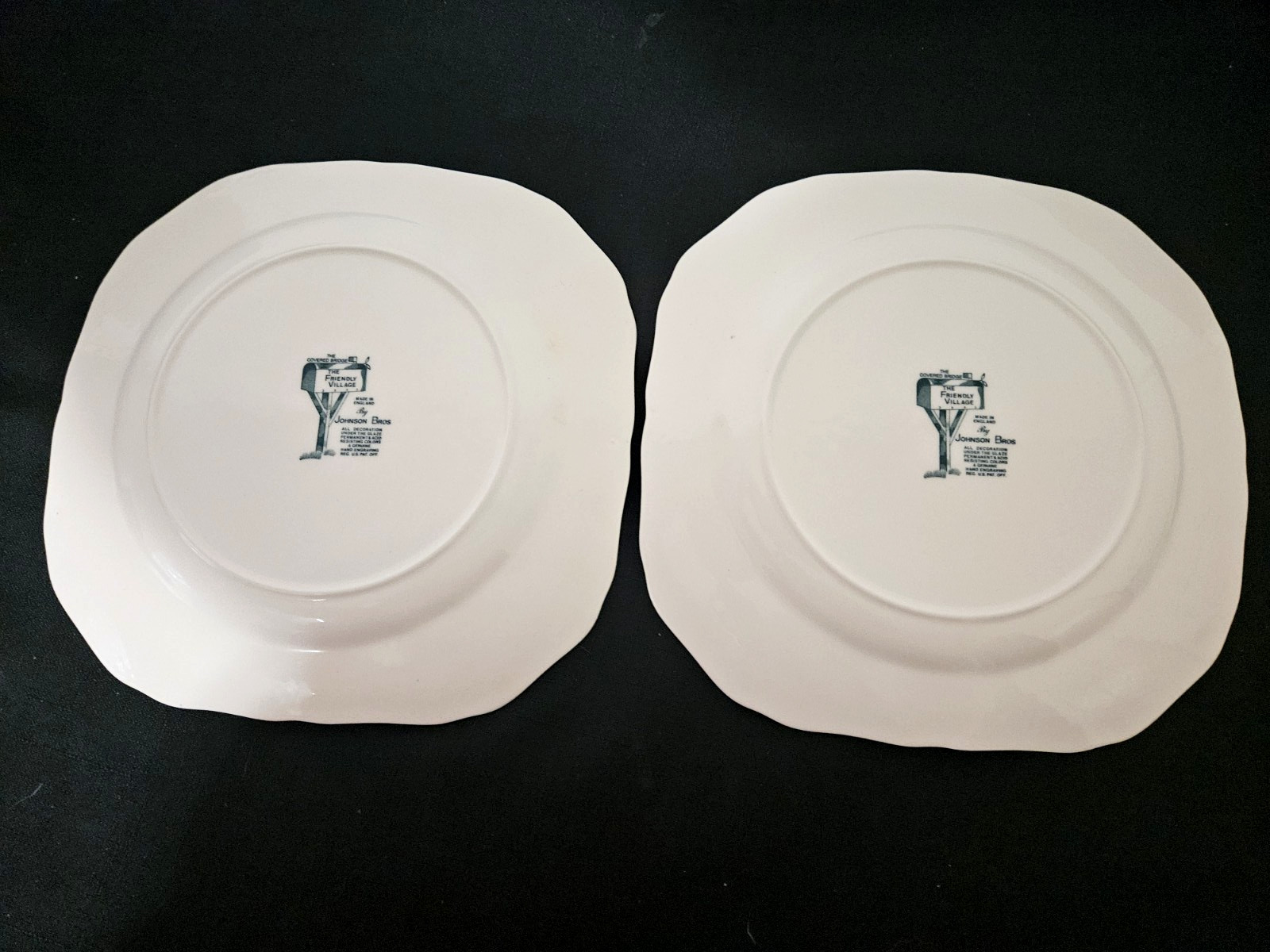 Lot of 2 Johnson Bros. Friendly Village The Covered Bridge Square Salad Plates