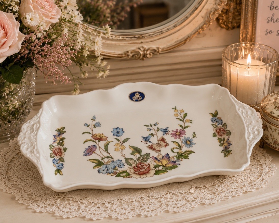 Aynsley “Cottage Garden” Rectangular Bone China Vintage Sandwich Tray 12.5”