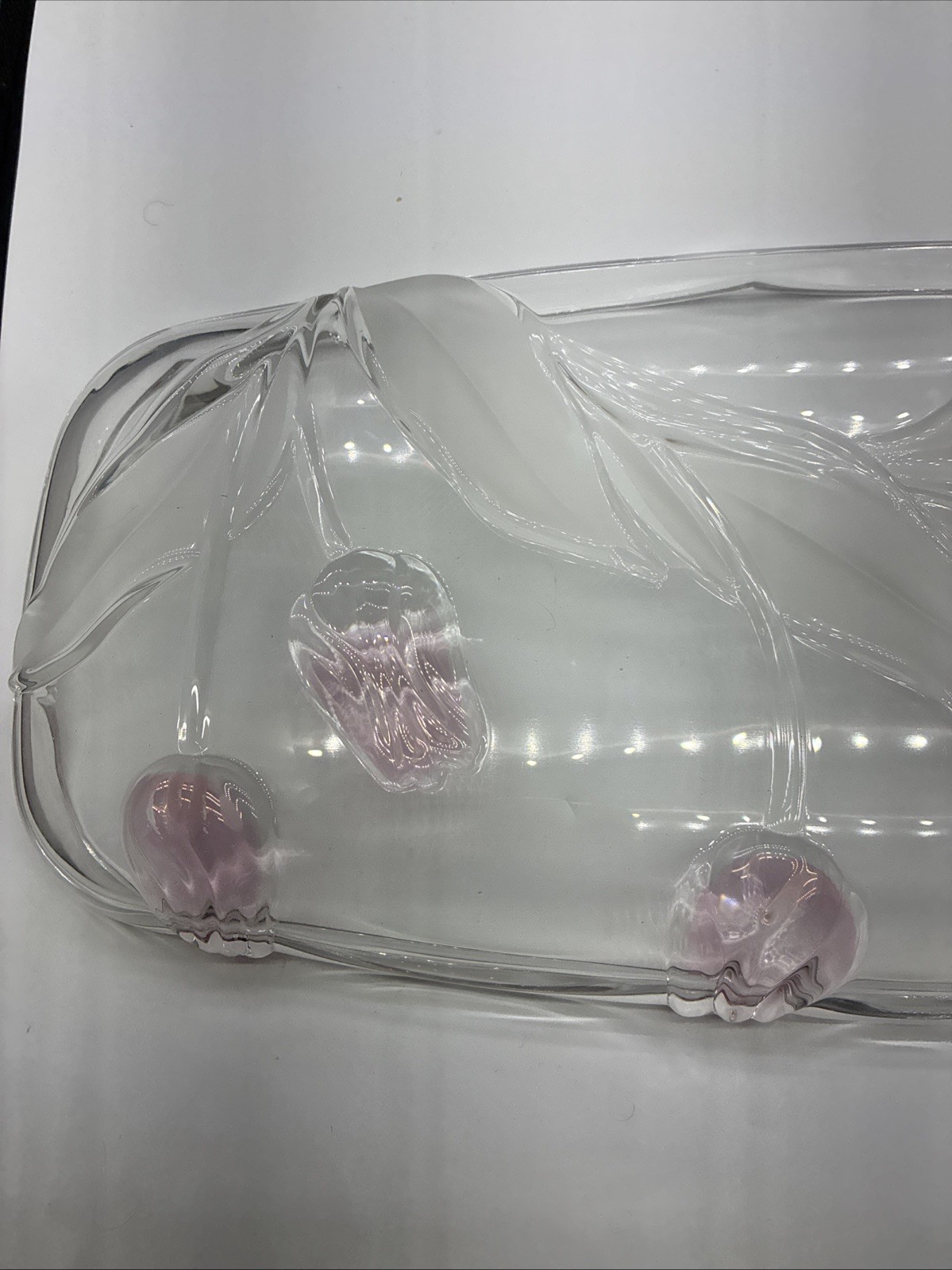 Mikasa Tivoli Tulip Rectangular Glass Serving Platter 15”X7” Pink Tulips New