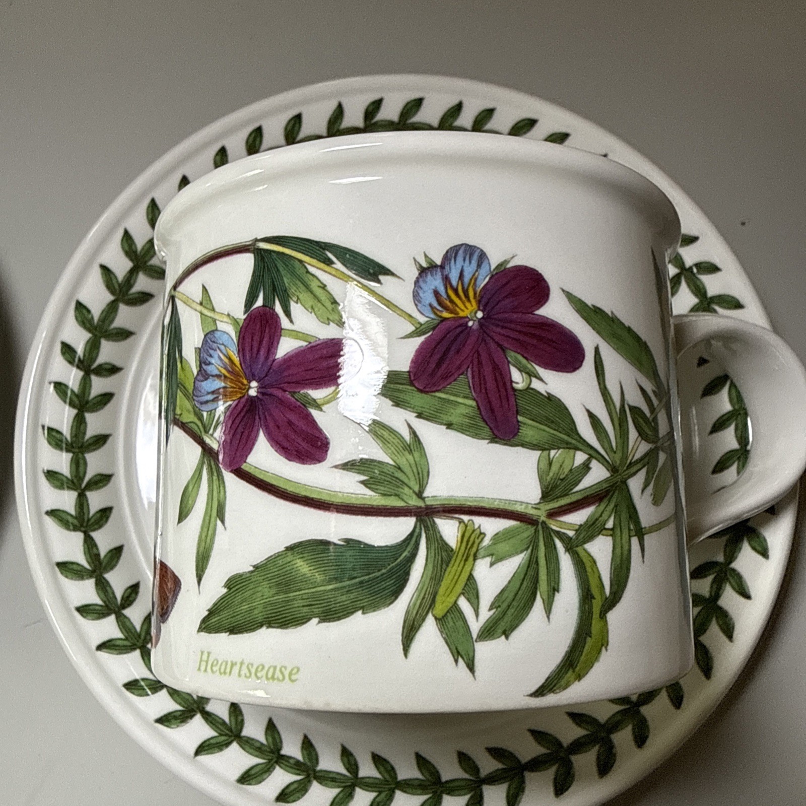 Portmeirion Botanic Garden Set of 6 Flat Cups & Saucers Made in England Assorted