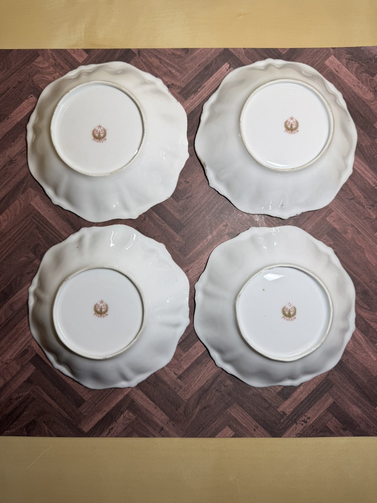 RS Prussia Floral Berry Bowls Set 4 PCS Scalloped Hand Painted