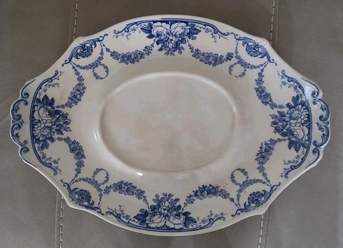 Antique Wedgwood Grosvenor Blue Flow 14.25″x10.25″Tureen Underplate Tray Platter