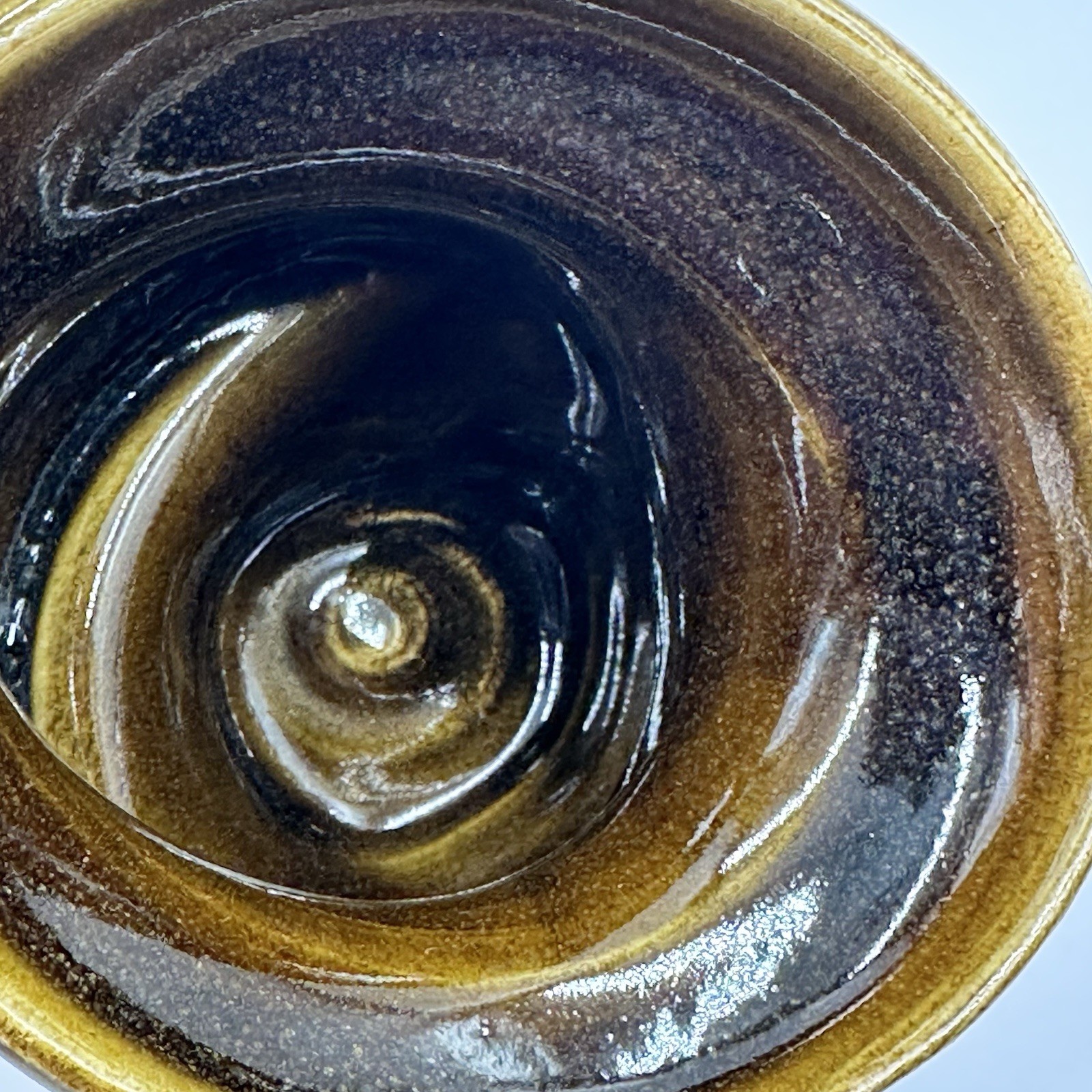 Studio Art Asymmetrical Warped Pottery Cup Blue Drip Glazed Artist Initialed