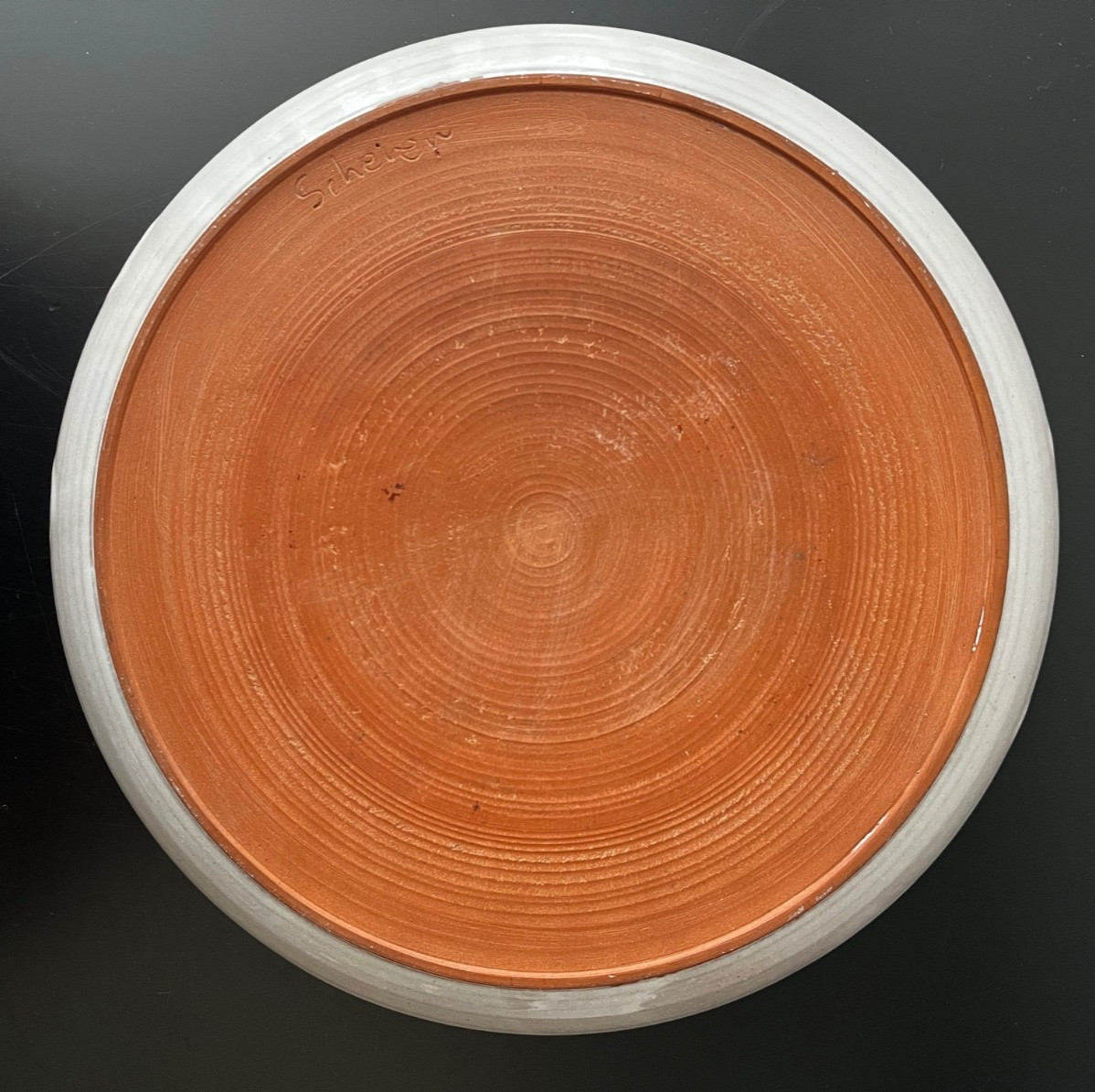SCHEIER Art Pottery Dinner Plate 10.25″ Natural Color Swirl Glaze Signed