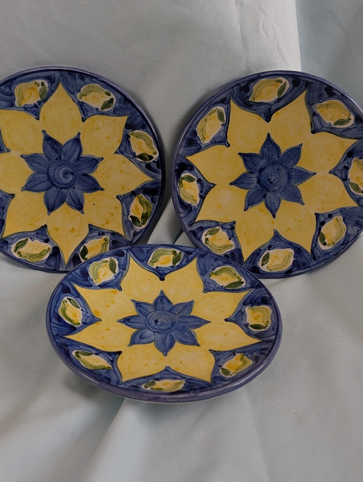 Set of 3 Italian pottery made in Sorrento Hand painted cobalt blue and yellow
