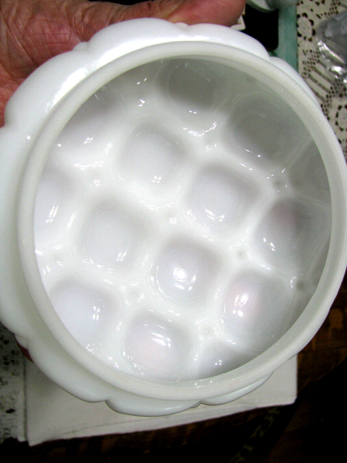 Vint Consolidated Glass Co. Wh Milk Glass – Diamond Quilt Biscuit**ON SALE**