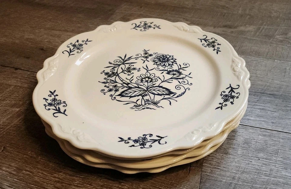 Set Of 4 Homer Laughlin Imperial Blue Dresden Dinner Plates 10.25″ Vintage
