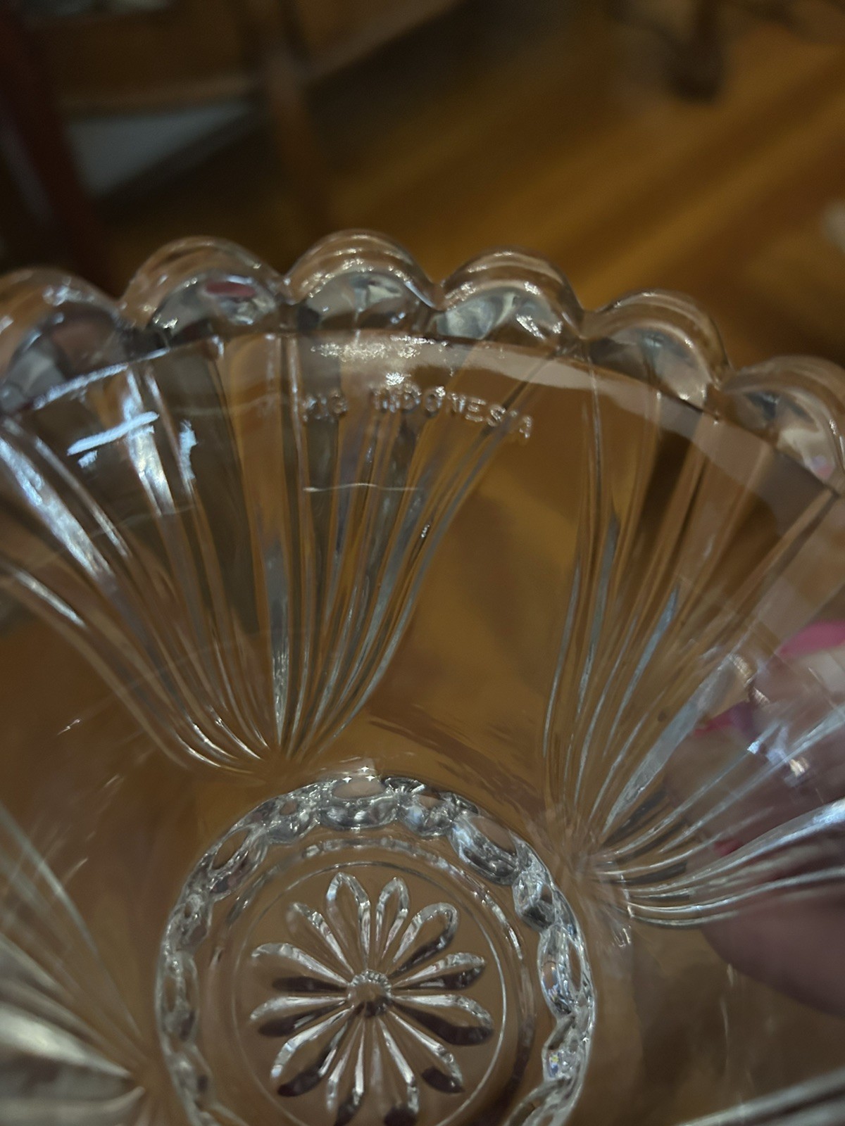 Vtg KIG Indonesia Desert Bowl / Dish Clear Scalloped Edge Nice!