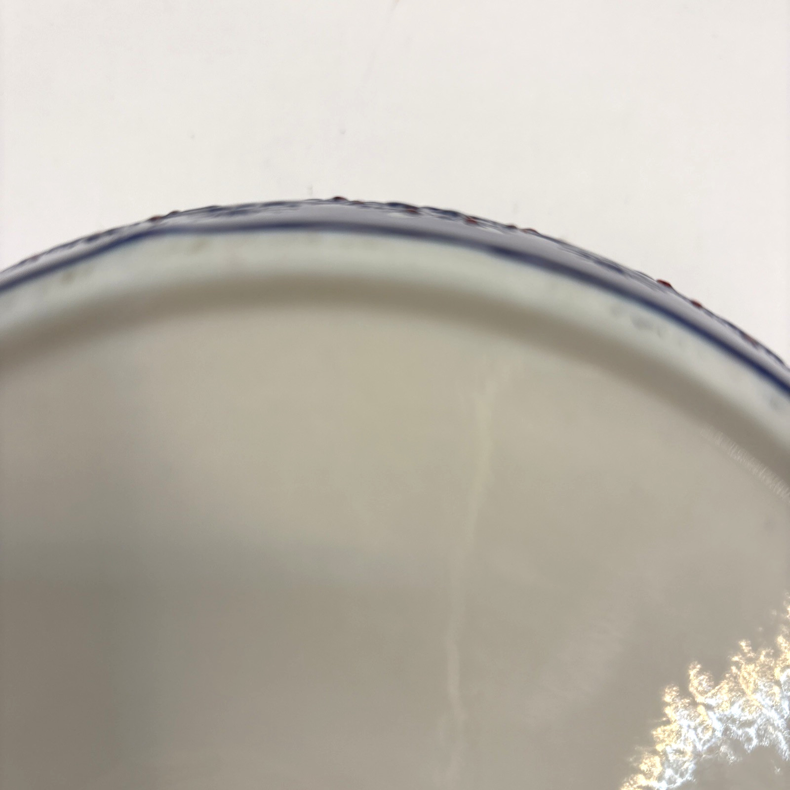 VTG Yokohama Studio Blue White Red Floral Hand Painted Ceramic Bowl 7″ x 3″
