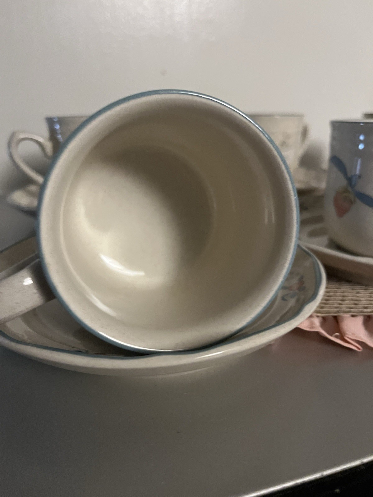6 piece cups/saucers Marmalade International Tableworks Stoneware goose/fruit