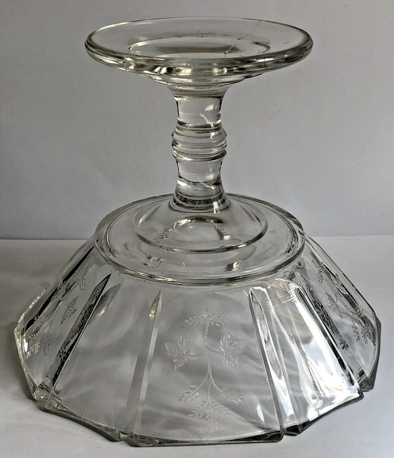 Bryce Higbee Indian Tree Paneled Glass Pedestal Compote 5.5″ EAPG Sprig Pattern