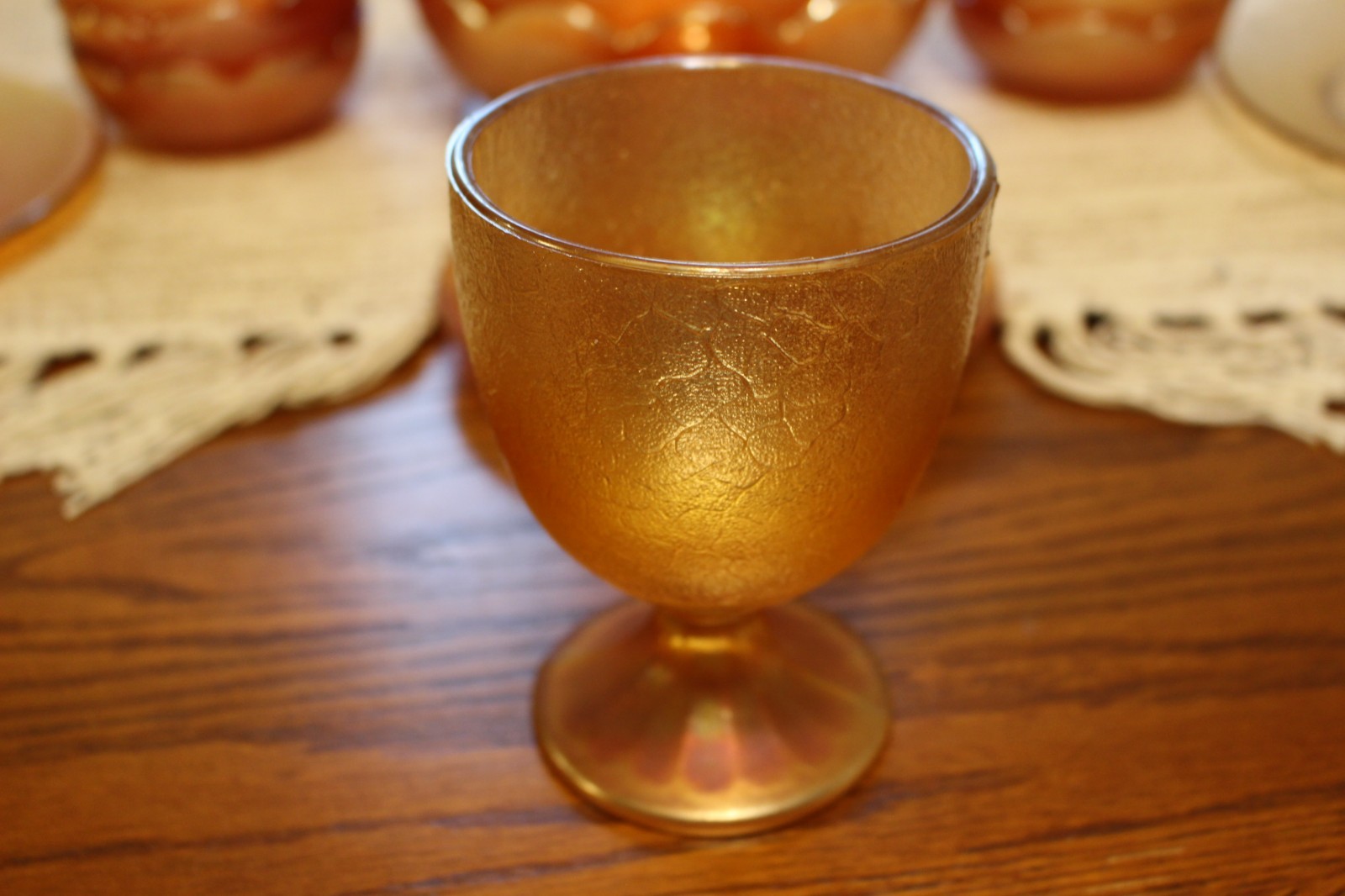 Jeannette Crackle Marigold Carnival Glass Lot Bowls Plates Goblet Candy Dish