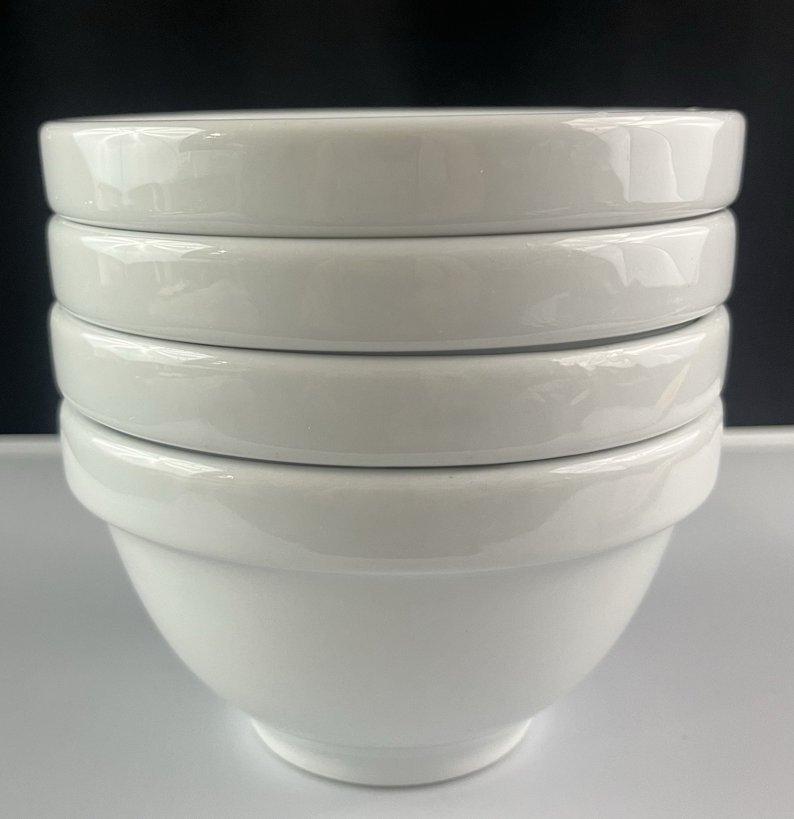 Vintage Naaman Israel White Fine Porcelain Small Bowls Set of 4 Stackable 5″