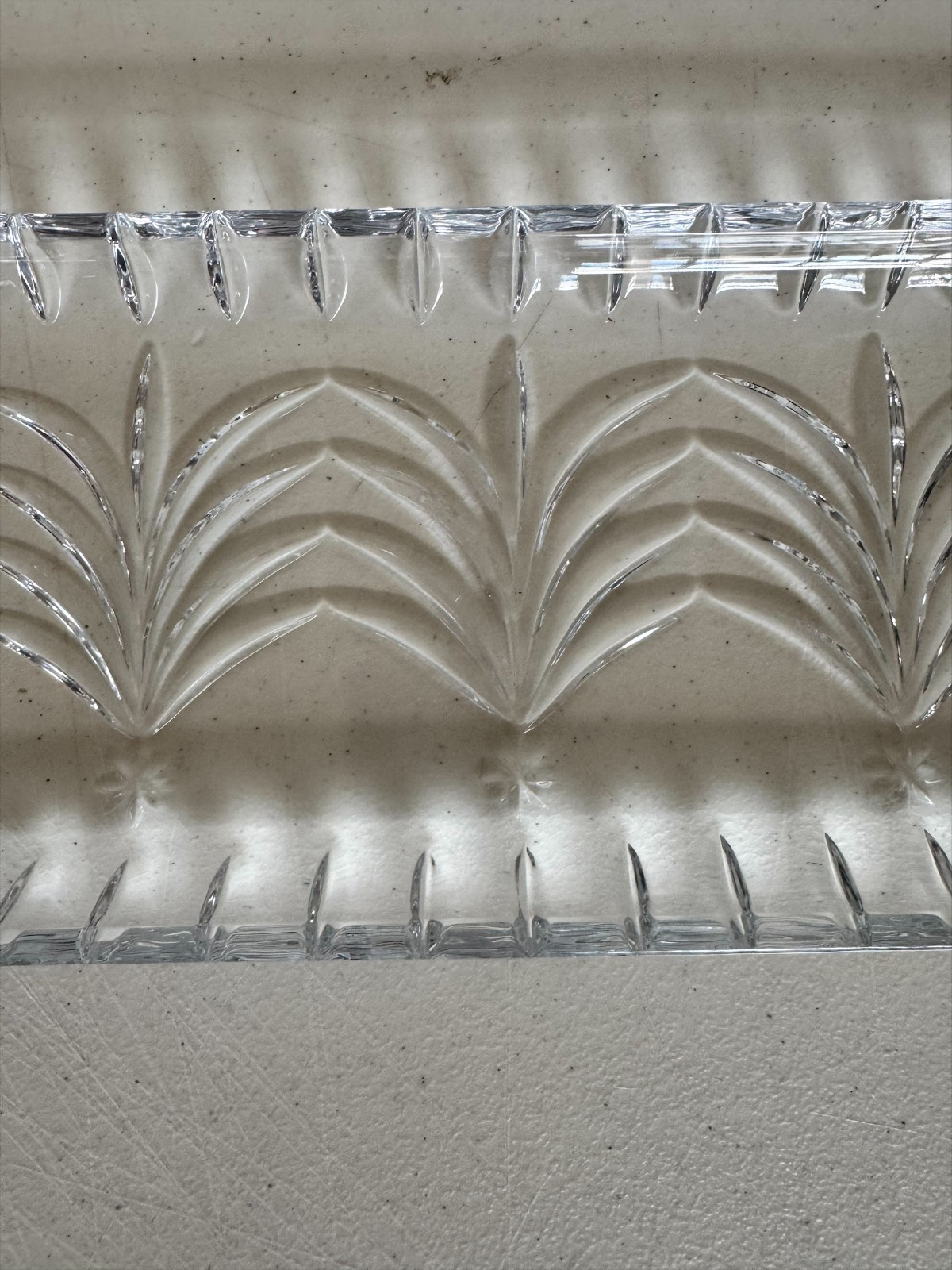 Heavy Cut Crystal Rectangular Serving Tray Leaf Pattern Clear Glass 13.5”