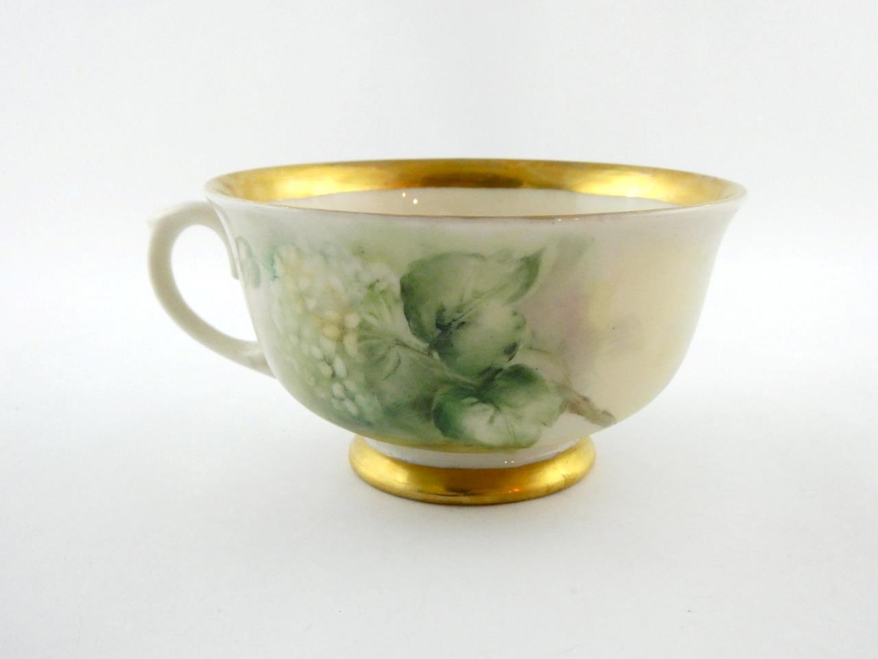 1970s Hand Painted Floral Porcelain 5 Piece Place Setting Hydrangea Signed VGOOD