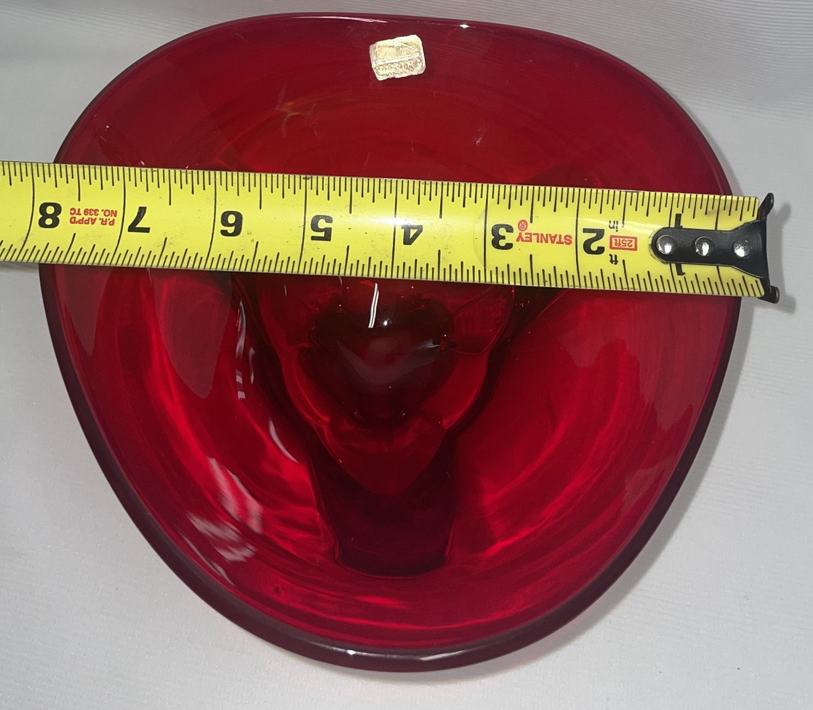 Viking Glass Ruby Red 3 Footed 3 Corner Bowl Original Sticker Attached 5 2/8 In.