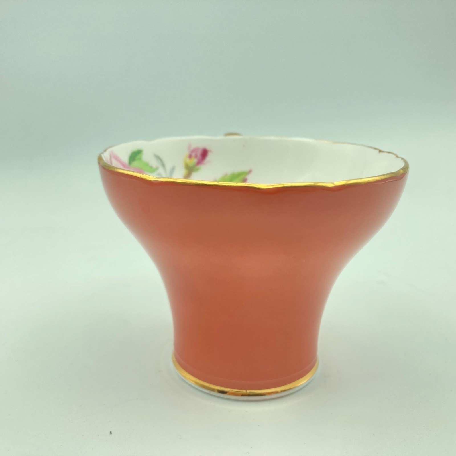 Cabbage Rose Tea Cup & Saucer Aynsley Coral Bone China England Gold Trim
