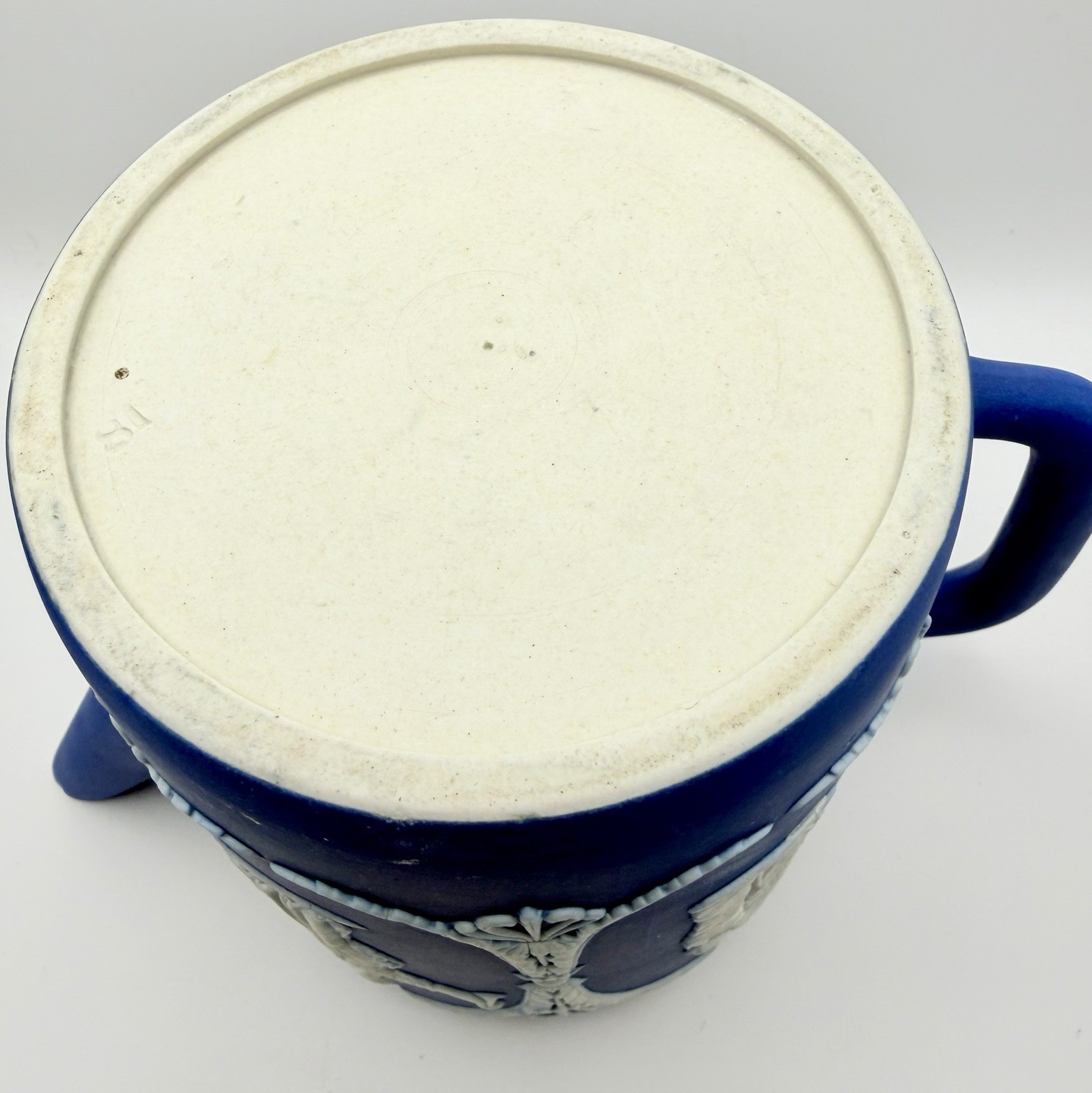 ANTIQUE WEDGWOOD STYLE COBALT BLUE JASPERWARE TEAPOT NEOCLASSICAL UNMARKED? FLAW
