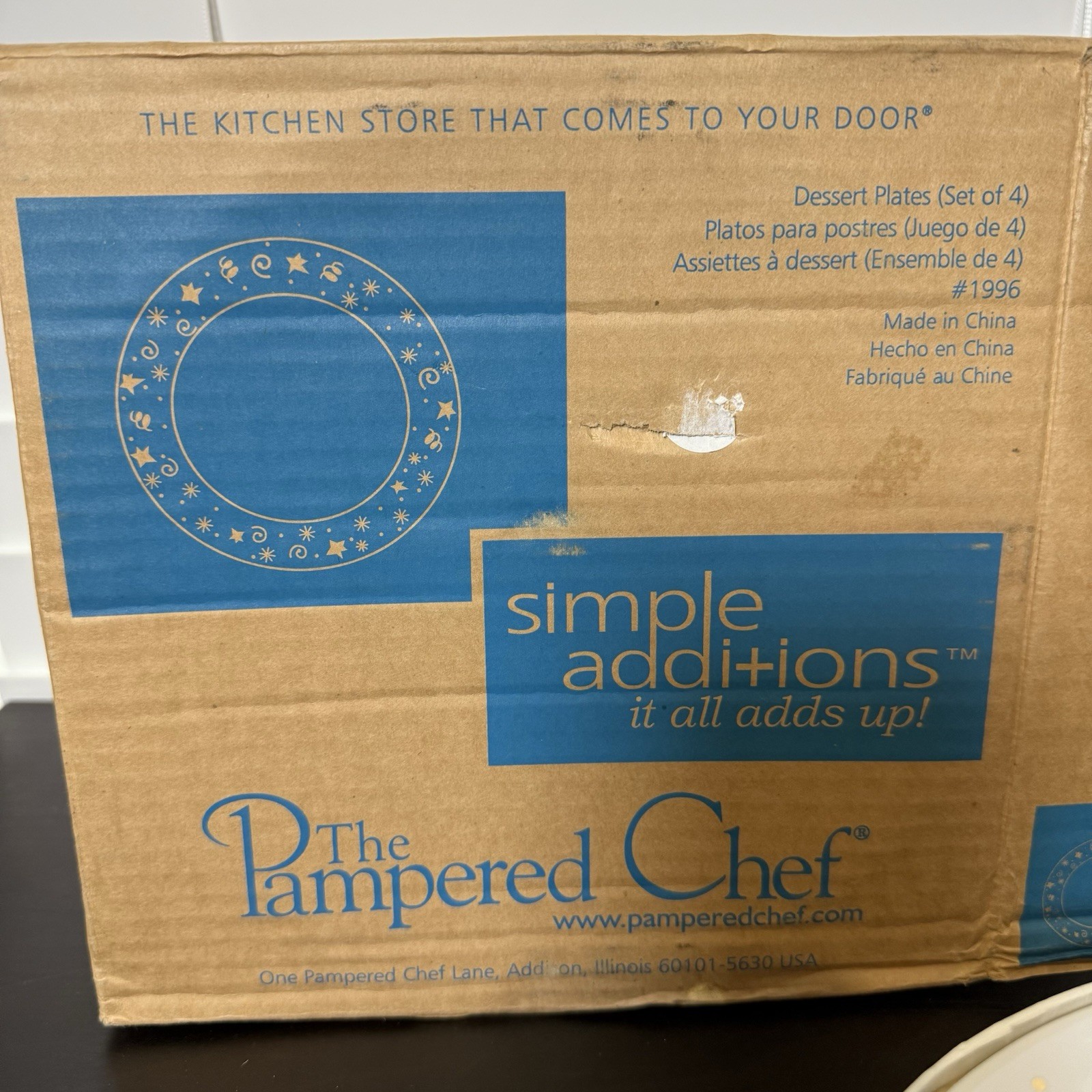 Pampered Chef Celebration Party Dessert/Salad Plates Set of 4 w/Box Gold Stars