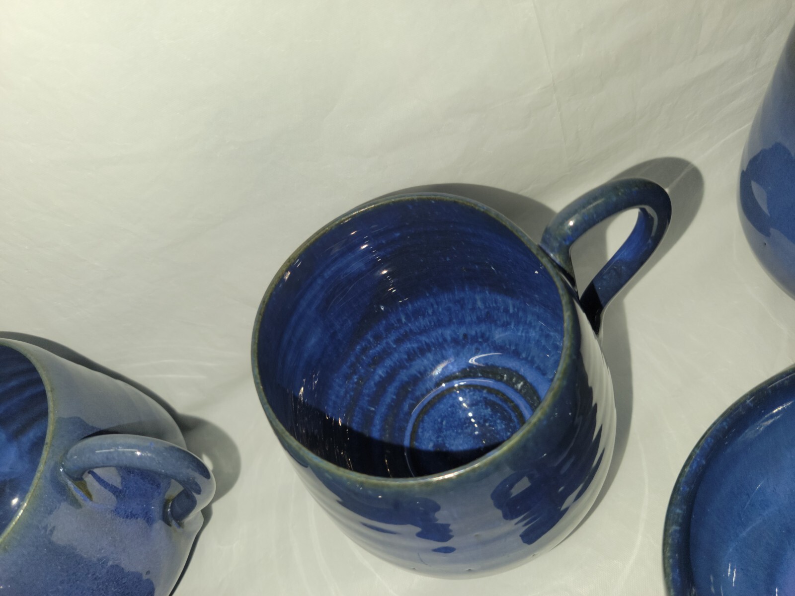 North Carolina pottery COLE POTTERY 9 cup and mug set blue glaze 4807