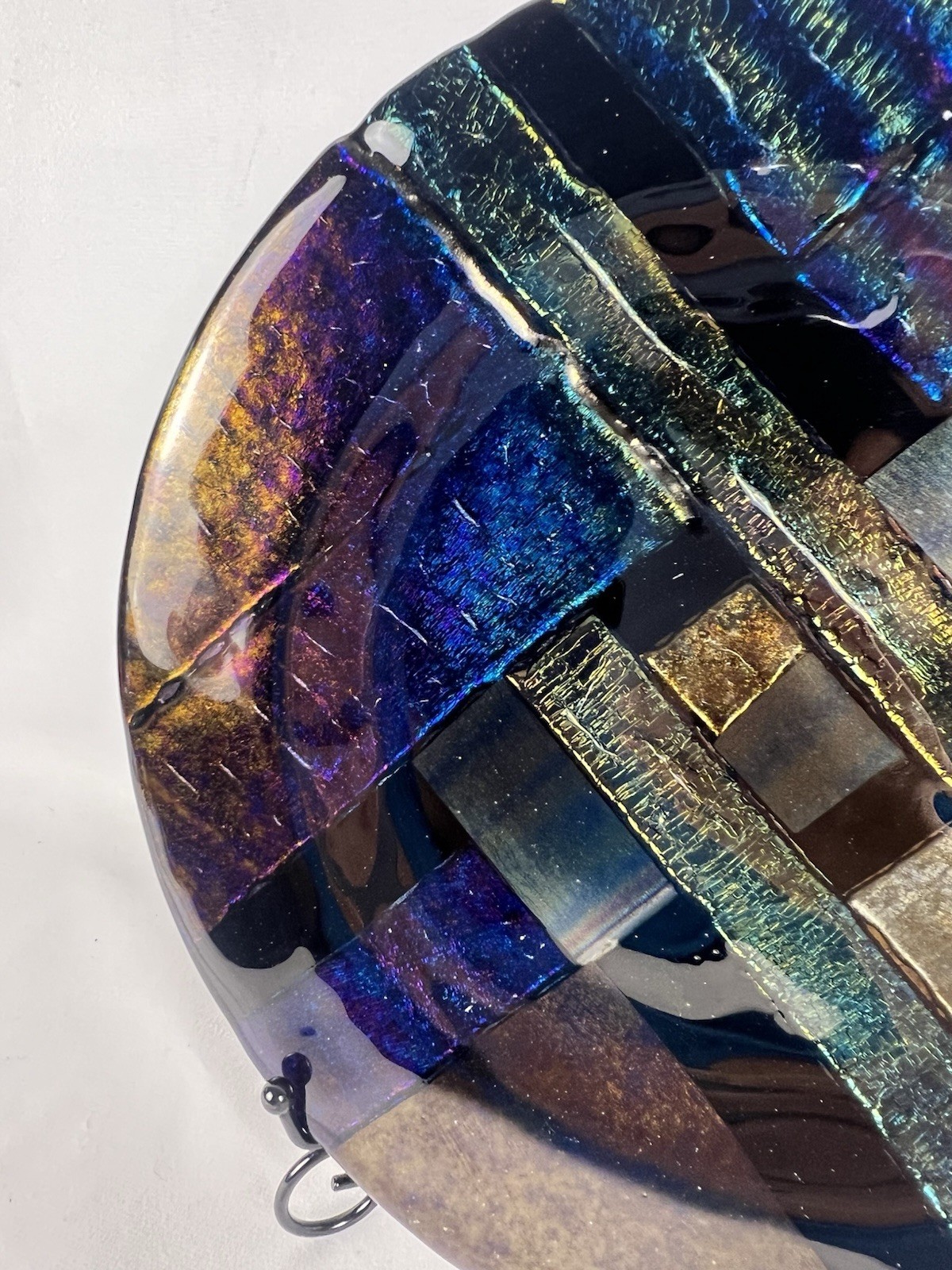 Paul Hathcoat 1990 Dichroic Fused Art Glass Platter Iridescent 12” Signed Dated