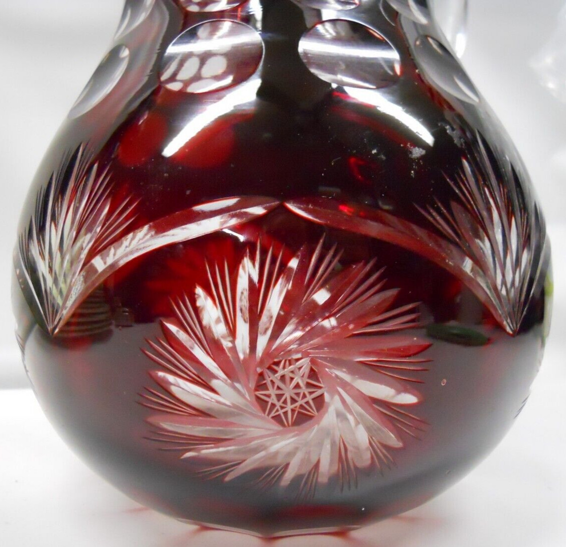 Clear Pitcher Boho Dark Ruby Red Czech Deep Glass 9″ tall clear glass handle