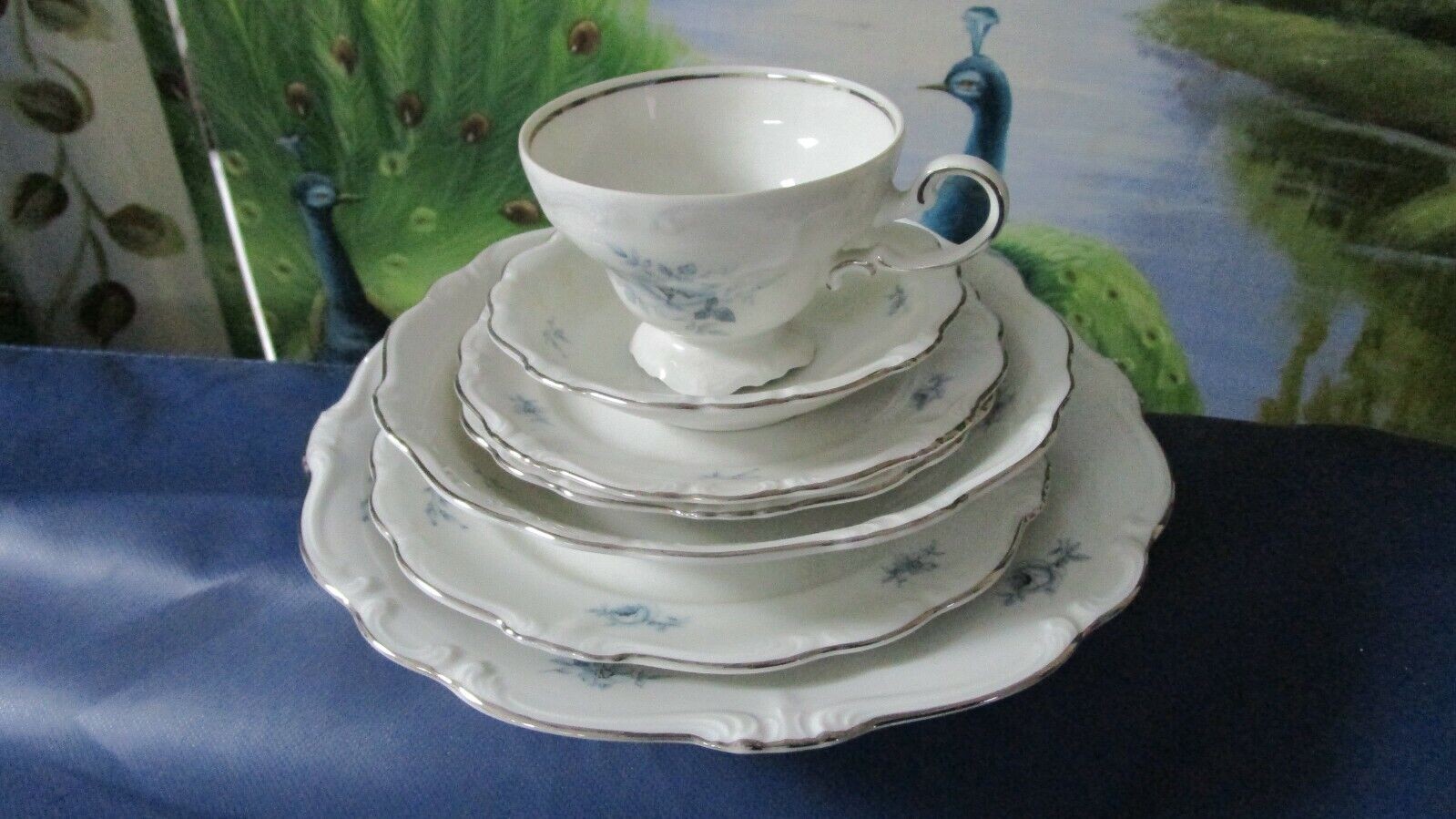 Johann Haviland Blue Bouquet Platinum Setting 7pcs /Cups Saucers/Trays Pick1