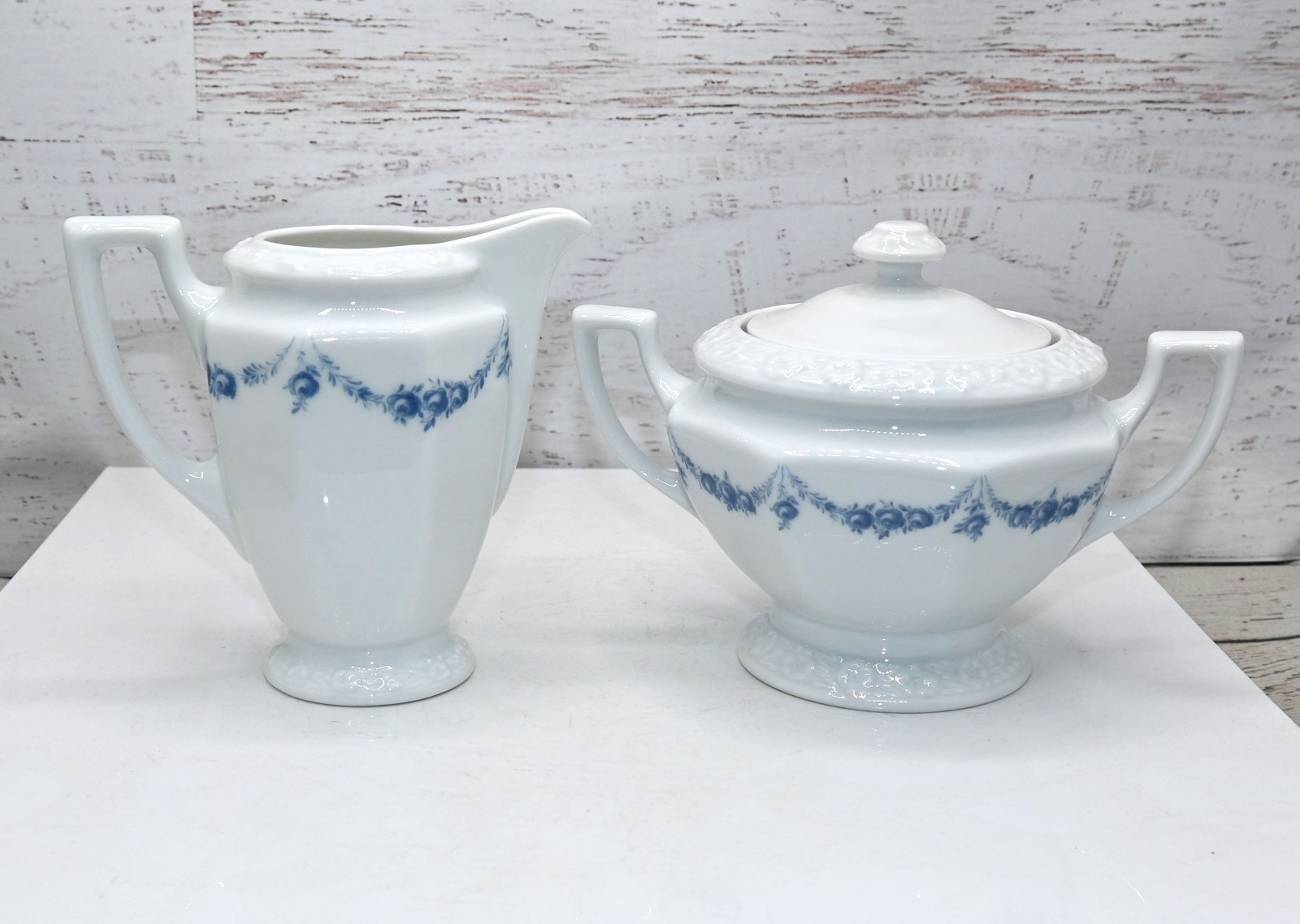 Vtg Rosenthal Maria Classic Blue Rose Garland Cream & Sugar Set Germany