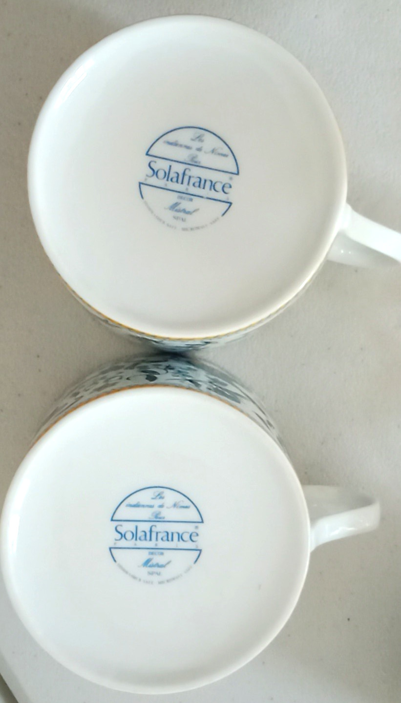 MISTRAL by SOLAFRANCE Bone China Coffee Mug Tea Cup 1994 Retired & Rare SET of 2