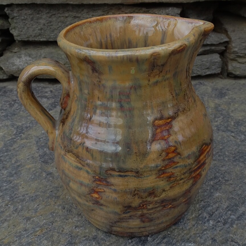 Antique Fulper Art Pottery Pitcher Rustic Earth Tones Colonial Ware Drip Glaze