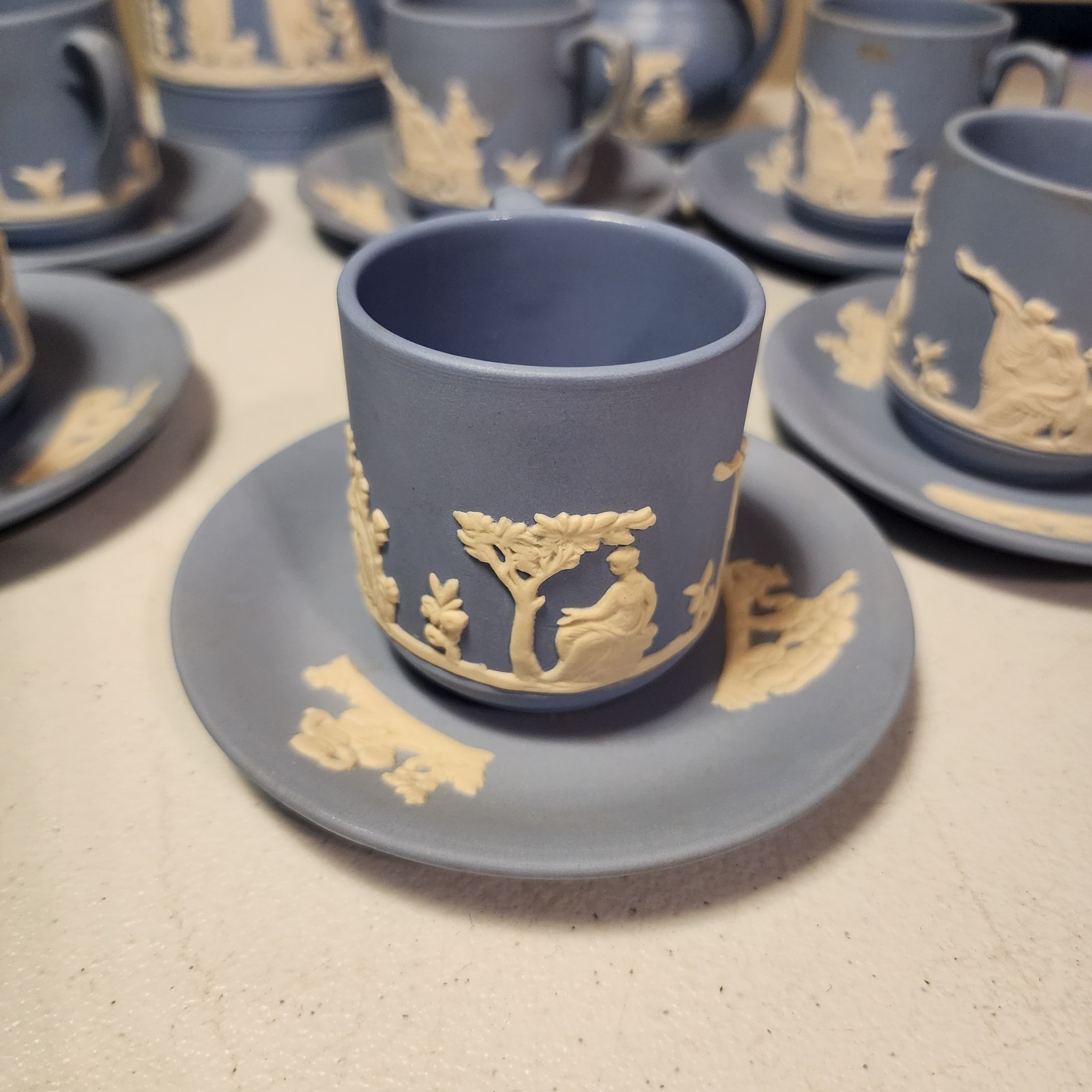 Vintage Dudson Hanley Blue Jasperware 19pc Coffee & Tea Service -…