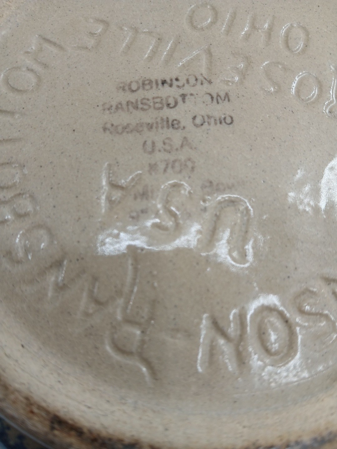Vintage Robinson Ransbottom Pottery Blue Spongeware Nesting Mixing Bowl Set 2