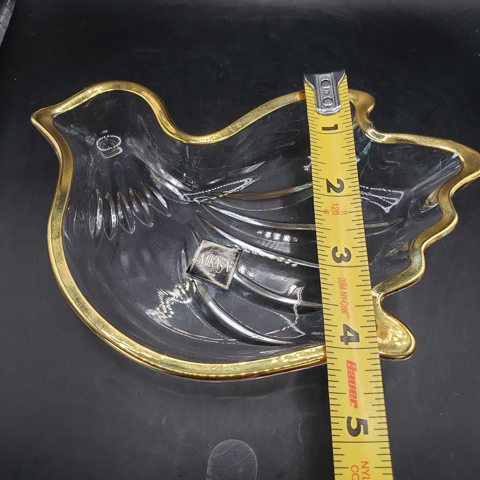 Vintage Mikasa Crystal Golden Dove Candy or Trinket Dish Gold Trim 6.5″ x 4.25″