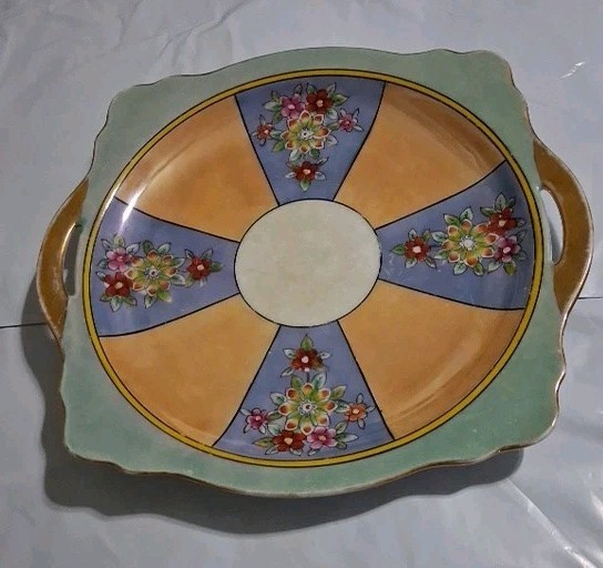 Vintage Plate With 2 Handles Hand Painted Bin 000