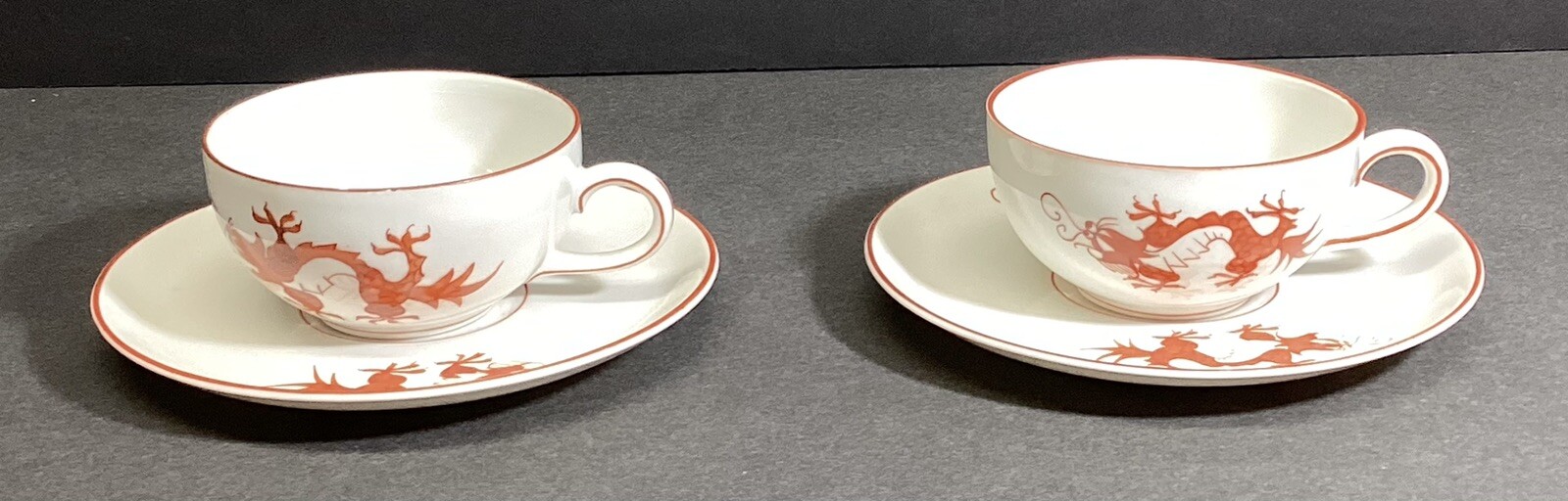 2 FREIBERGER Red Dragon porzellan Porcelain Demi Tasse 2 Cups & 2Saucers Germany