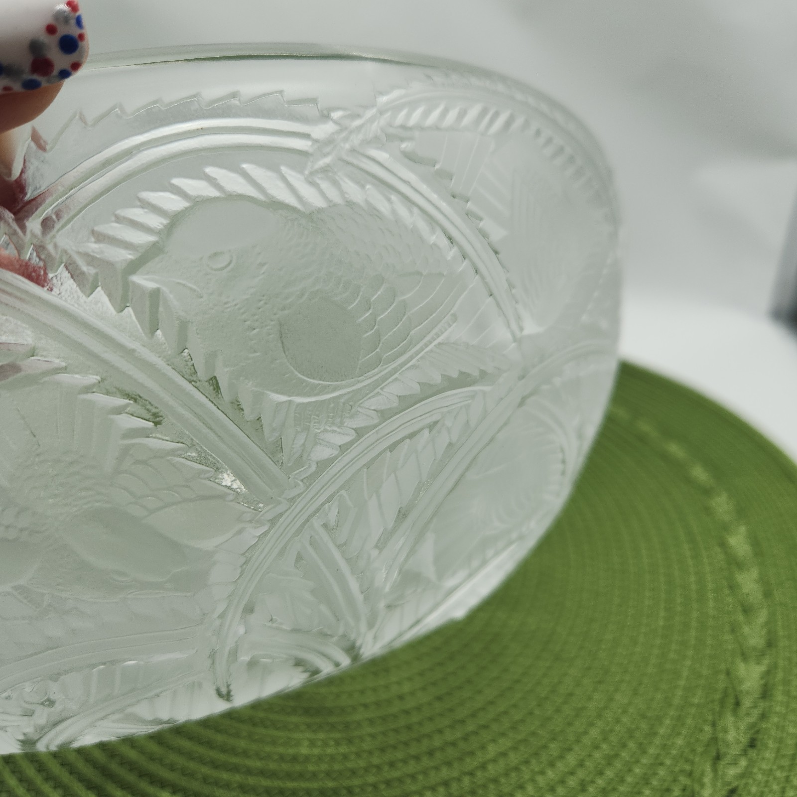 Vtg. Lalique Pinson Frosted Crystal Glass Bowl Birds Frosted Cut Glass No Damag
