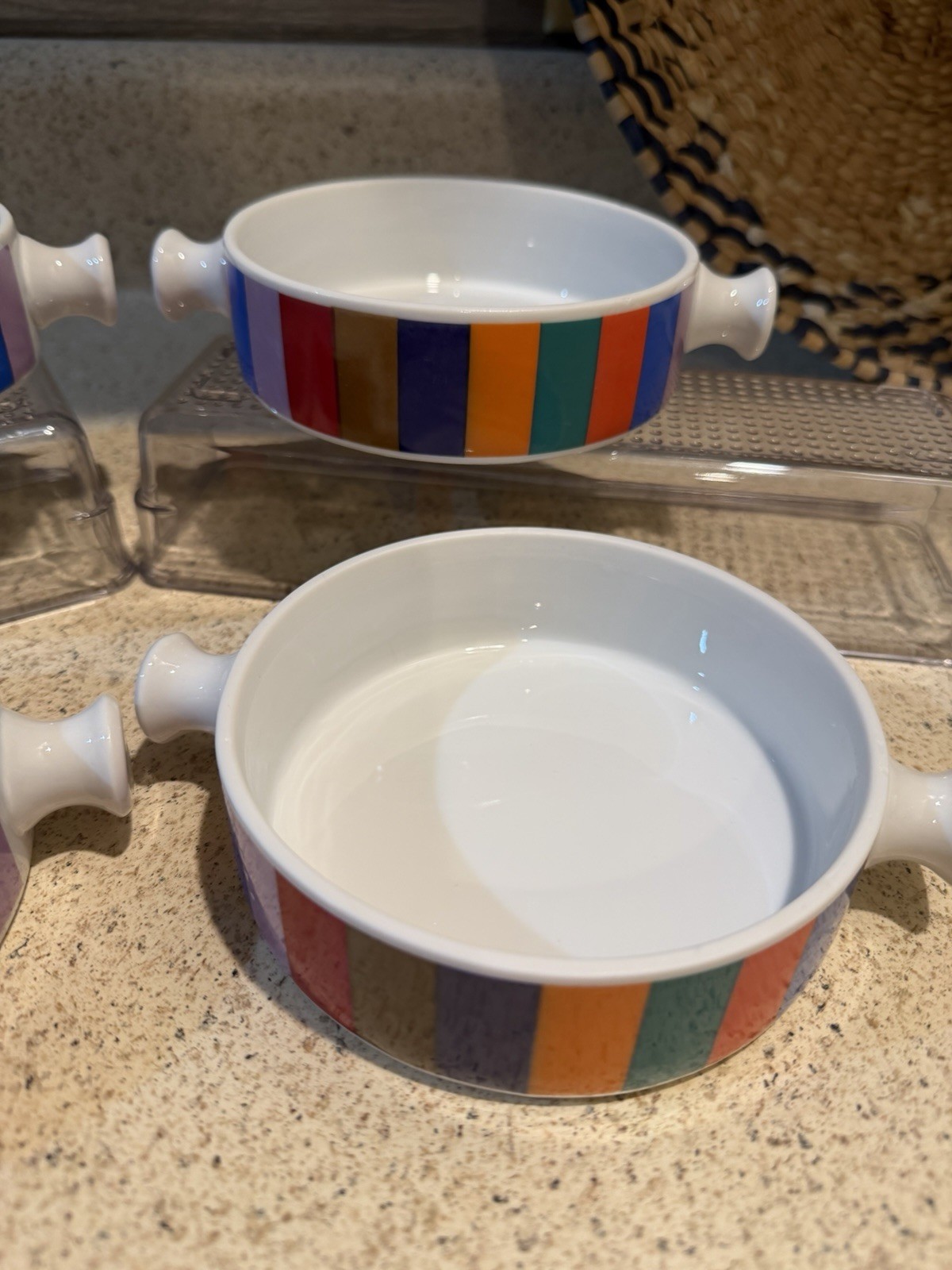 4 Vintage SAN REMO Colorblock Stripe Tapas Party Dishes by IMPERIAL Japan Spade