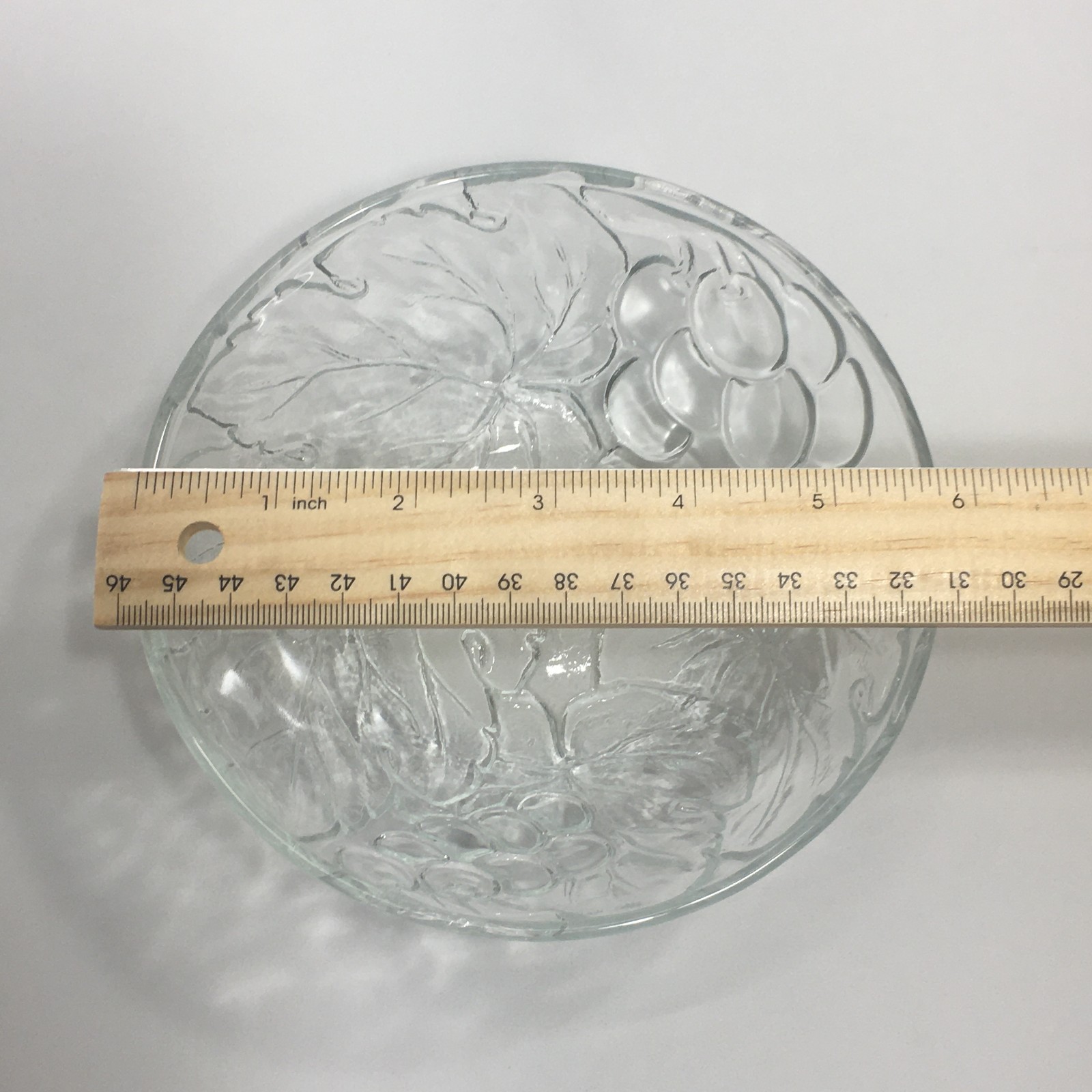 3 KIG Indonesia Vintage Embossed Salad Bowl 6″ Clear Glass Harvest Grape