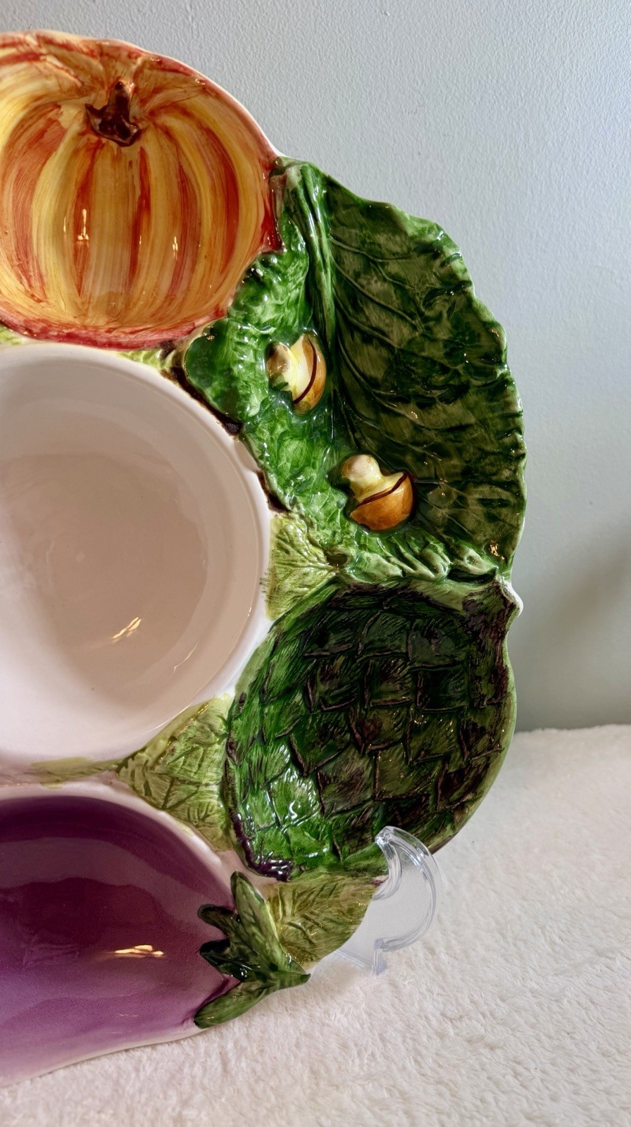 VTG 14″ Majolica Casafina Vegetable & Dip Tray Eggplant Mushroom Artichoke…Italy