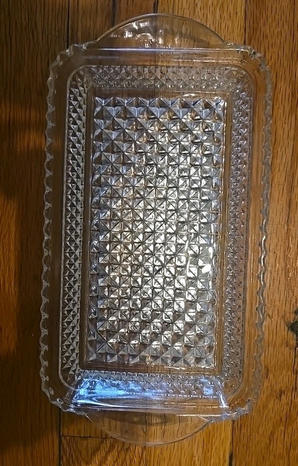 Anchor Hocking Wexford Glass Rectangle Handled Tray Diamond Pattern 9.75″ X ~5″