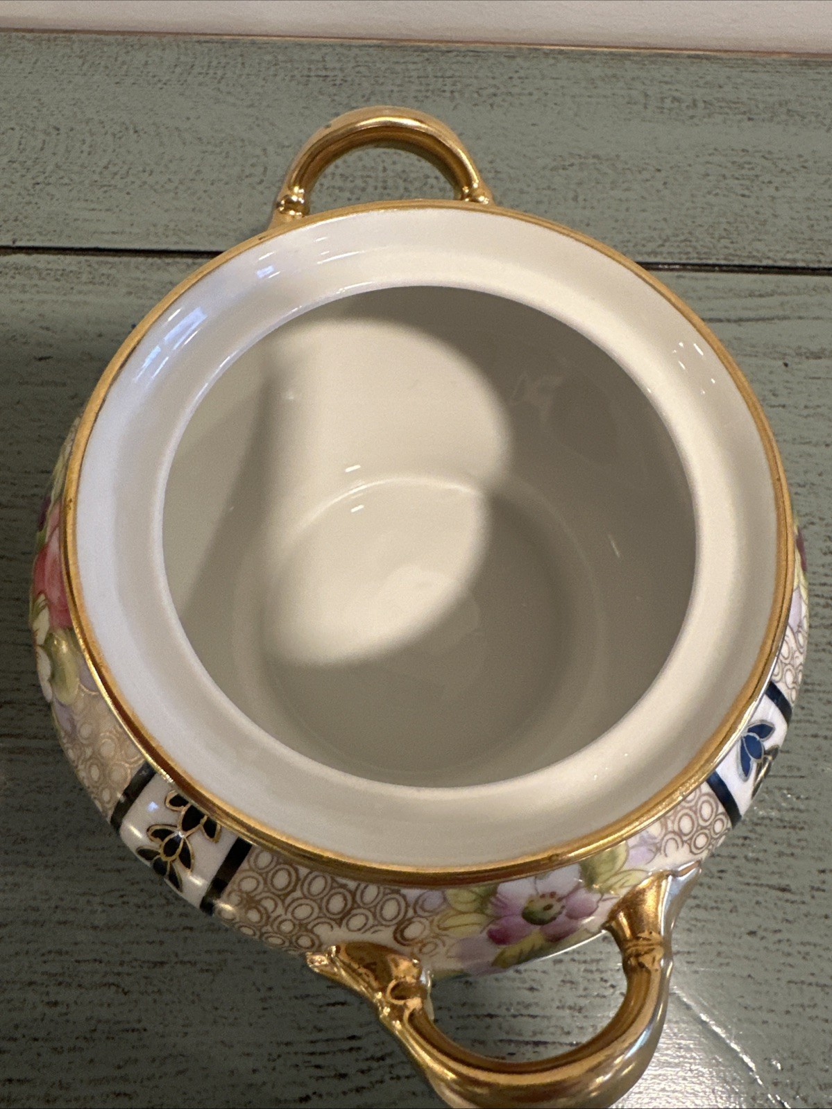 Antique Japan NIPPON Hand Painted Gold Creamer and Sugar Bowl W/ Lid