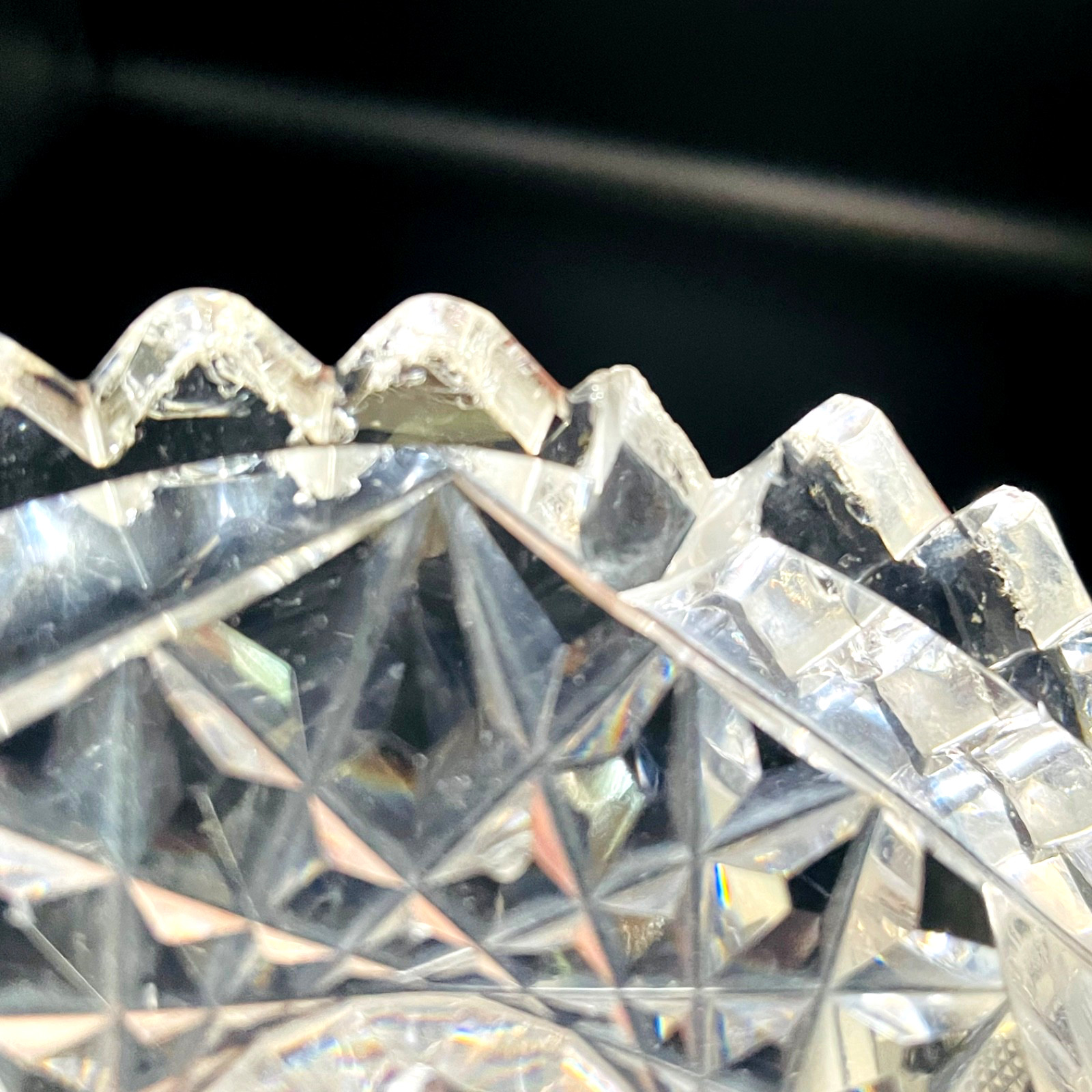 American Brilliant Cut Antique Sawtooth Scalloped Edge Lead Glass Star Bowl 8”