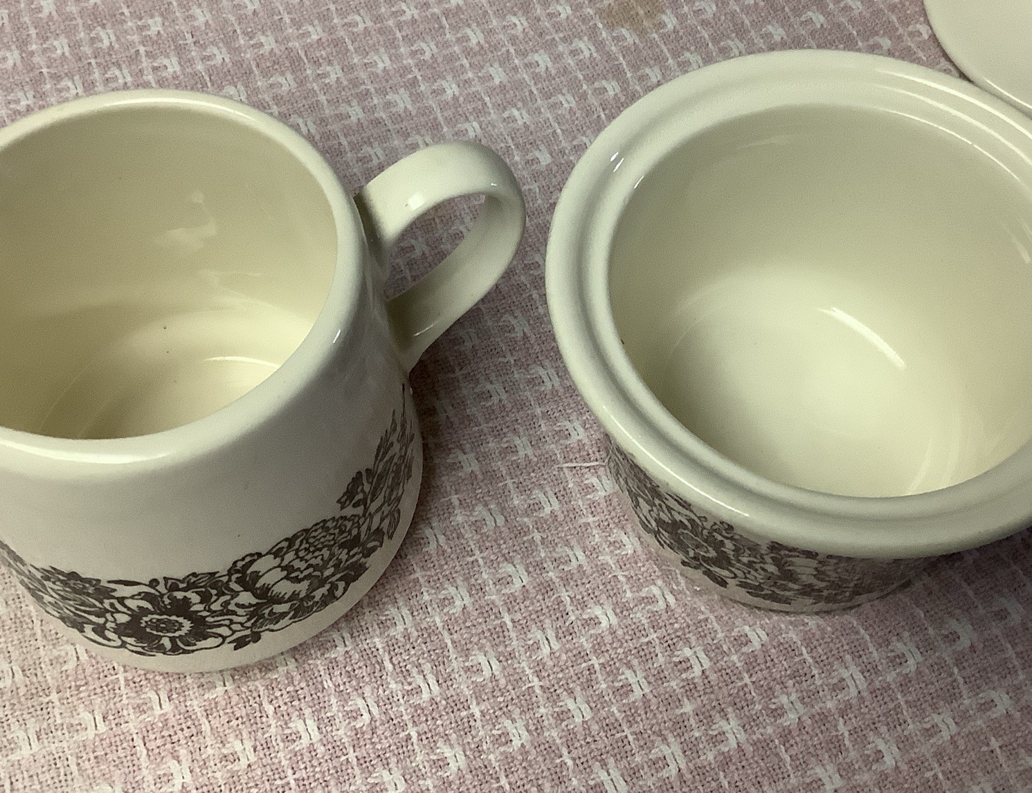 Creamer and Sugar Bowl with Lid Brown Floral, Made In USA, Vintage